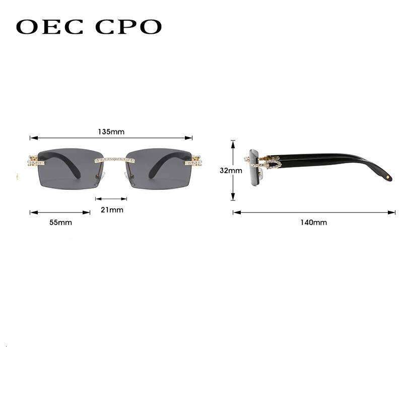 OEC CPO Rimless Diamond Sunglasses Women Vintage Rectangle Sun Glasses Female Shades Rhinestone Square Eyewear Gradient Colors Y260207