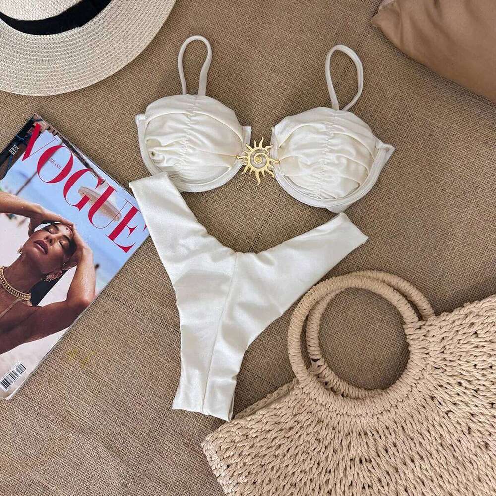Sexy 2025 Push Up Bikini Set Two Piece Swimwear High Cut Biquini Thong Swimsuit Summer White Brazilian Bathing Suit Beachwear C260207