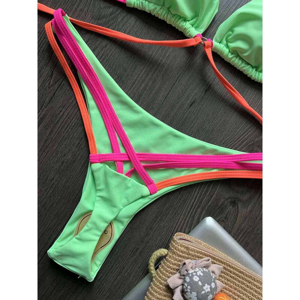 Para Praia Sexy Multicolor Push Up Swimwear Women Brazilian Bikini 2023 Swimsuit Halter Biquini Holiday Two Pieces Bathing Suit C260207