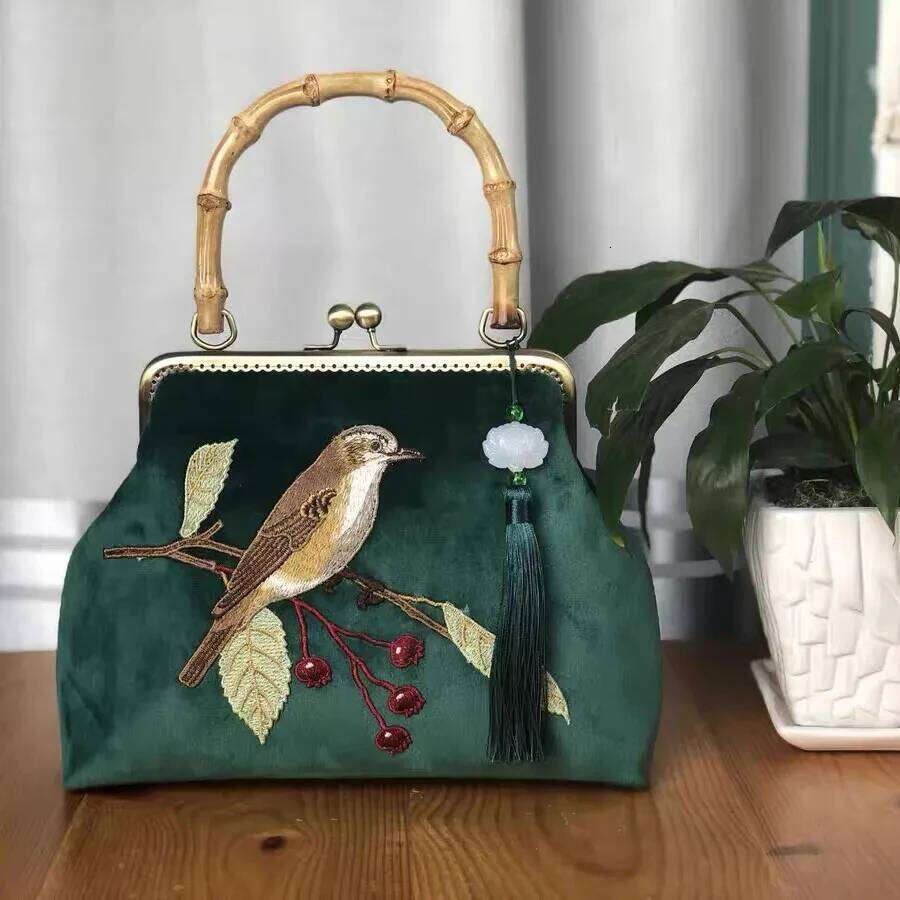 Embroidery Bird Fringe Wood Hand Vintage Fashion Tote Women's Handbags Purses Chain Women Shoulder Crossbody Bag Bags