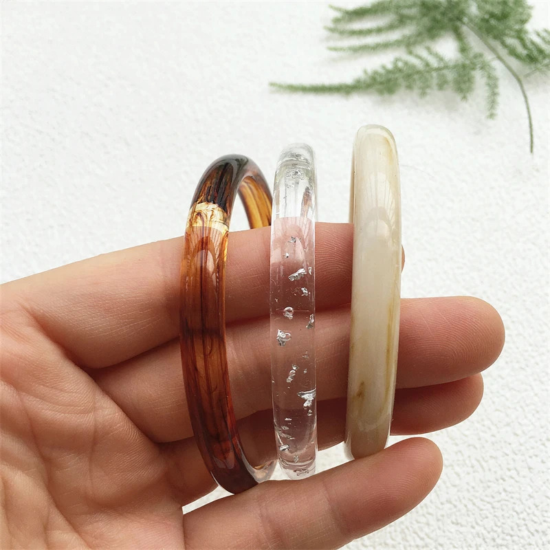 UJBOX 3-Piece Brown Cream Marble Acrylic Resin Bracelet Bangle Set Stackable Jewelry Lightweight Eco-Friendly Bulk Discount 260120