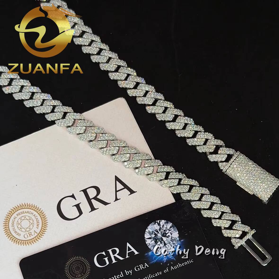 Fast Shipping 12mm 2 Row Cuban Link Chain Moissanite Hip Hop Jewelry 925 Silver Iced Out Moissanite Cuban Chain Pass Tester