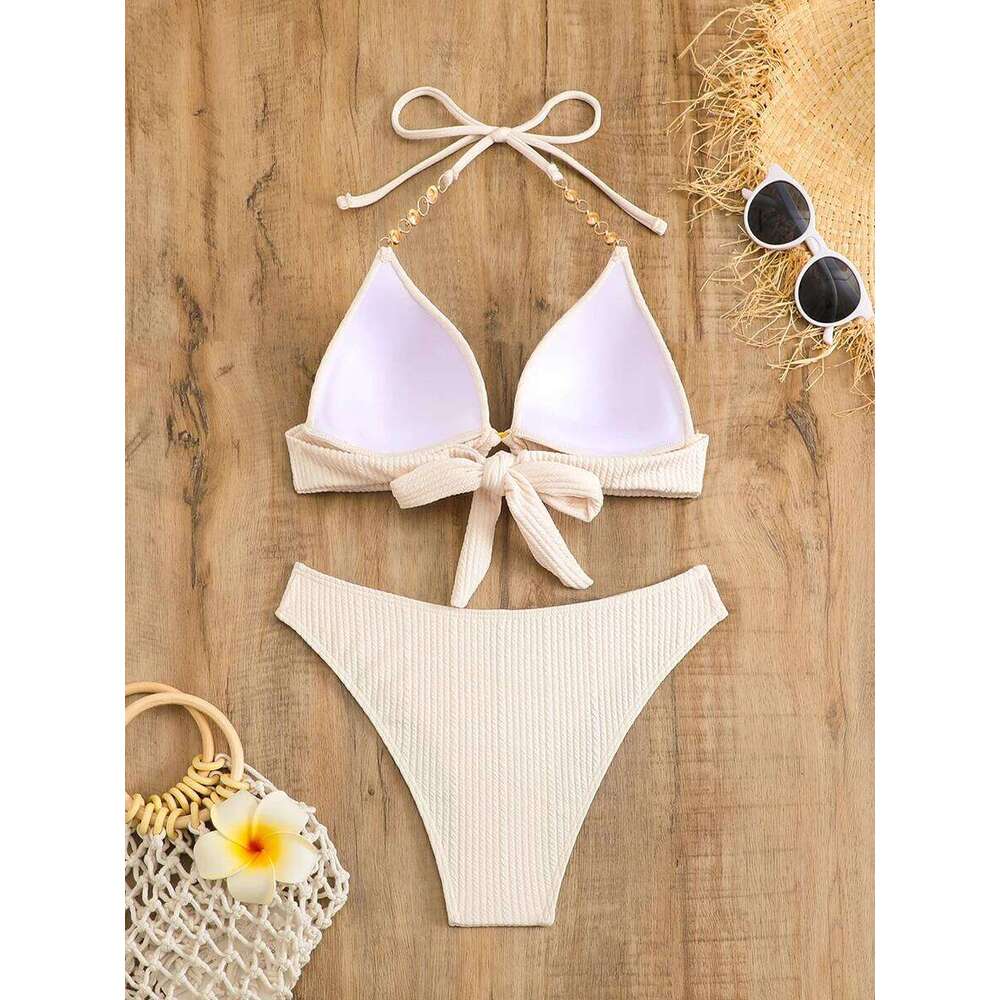 2025 Halter String Ring Link Bikini Women Swimwear Female Push Up Swimsuit Bathers Bathing Swimming Suit Beachwear Summer C260207