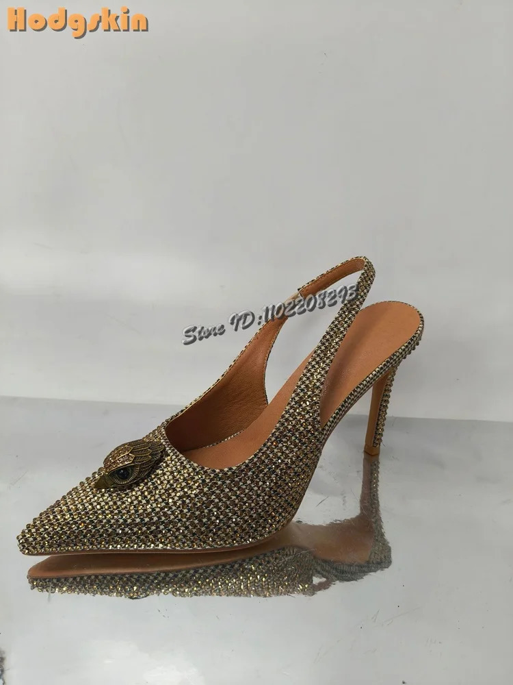 Crystal Eagle Head Pumps Pointed Toe Shallow Slipon High Heel Fashion Catwalk Sandals Stiletto Shoes 2026 Summer 260208