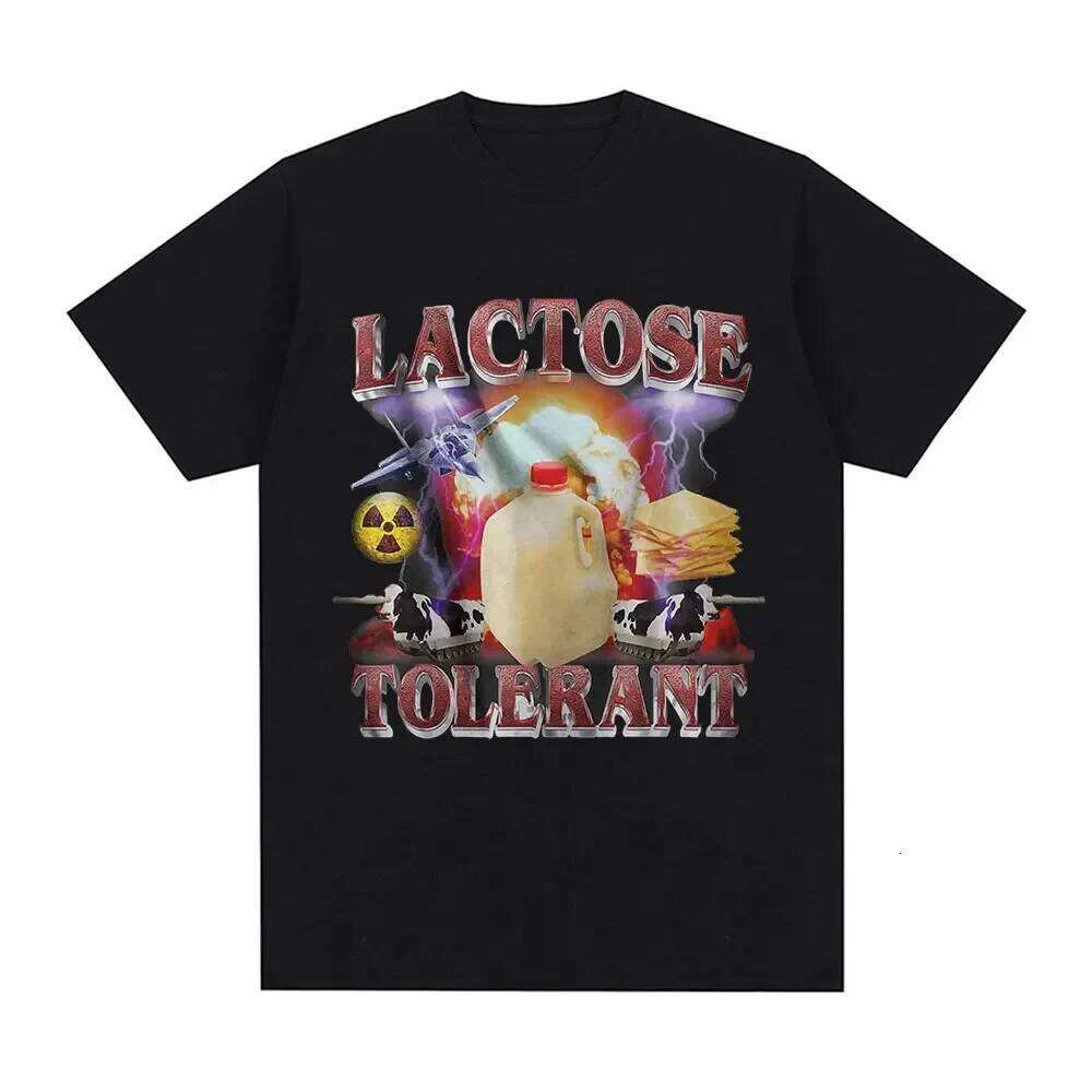 Lactose Tolerant Print T-Shirt Men's Vintage Fashion Short Sleeve T-shirts Casual Cozy Graphic T Shirts Tops C260207