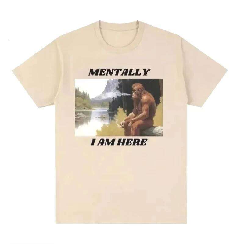 2025 Fashion Short Sleeved Y2k Female Clothing Mentally I Am Here Monkey Funny Meme Pattern T-shirt Women's Retro simple C260207