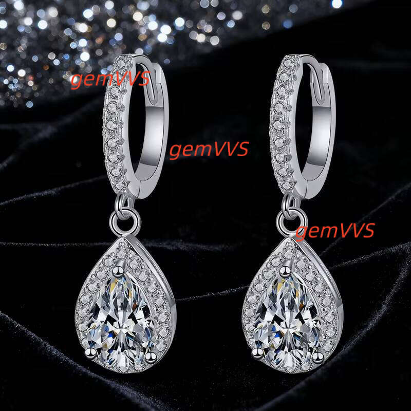 Classic 925 Sterling Silver Pear Cut VVS D Color 1Ct Teardrop Moissanite Pendant Earrings For Women Wedding