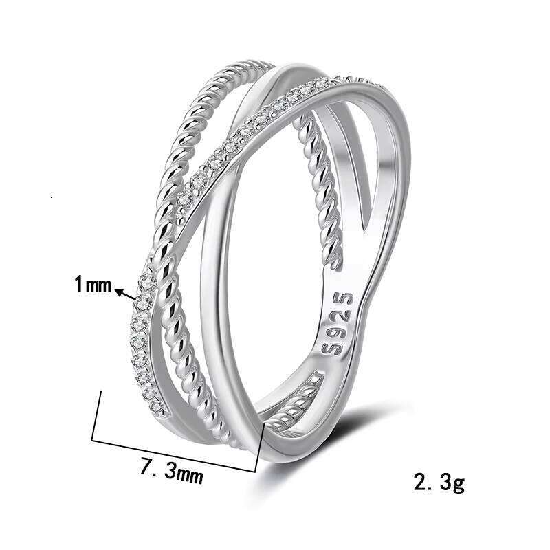Fashion Jewelry Classic Style S925 Sterling Silver Multi Layers Cross Design Dazzling 1Mm VVS Moissanite Fine Ladies Rings 12/15