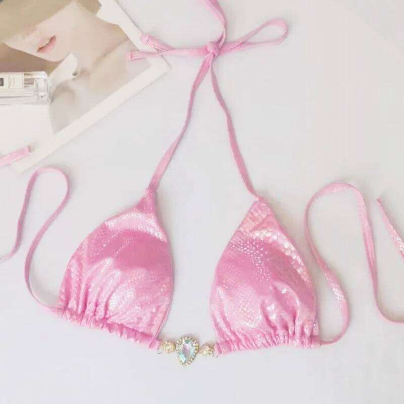 Pink Sexy Bikinis Swimsuits With Rhinestones Women Swimwear Female Push Up Bikini Beach Swim Wear Bathing Suits Pool Bather 2025 C260207