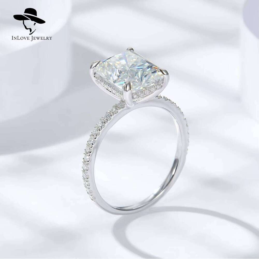 925 Sterling Silver Luxury Ring For Women Sparkling 4Ct Moissanite Diamond Radiant Cut Big Rectangular Engagement Jewelry