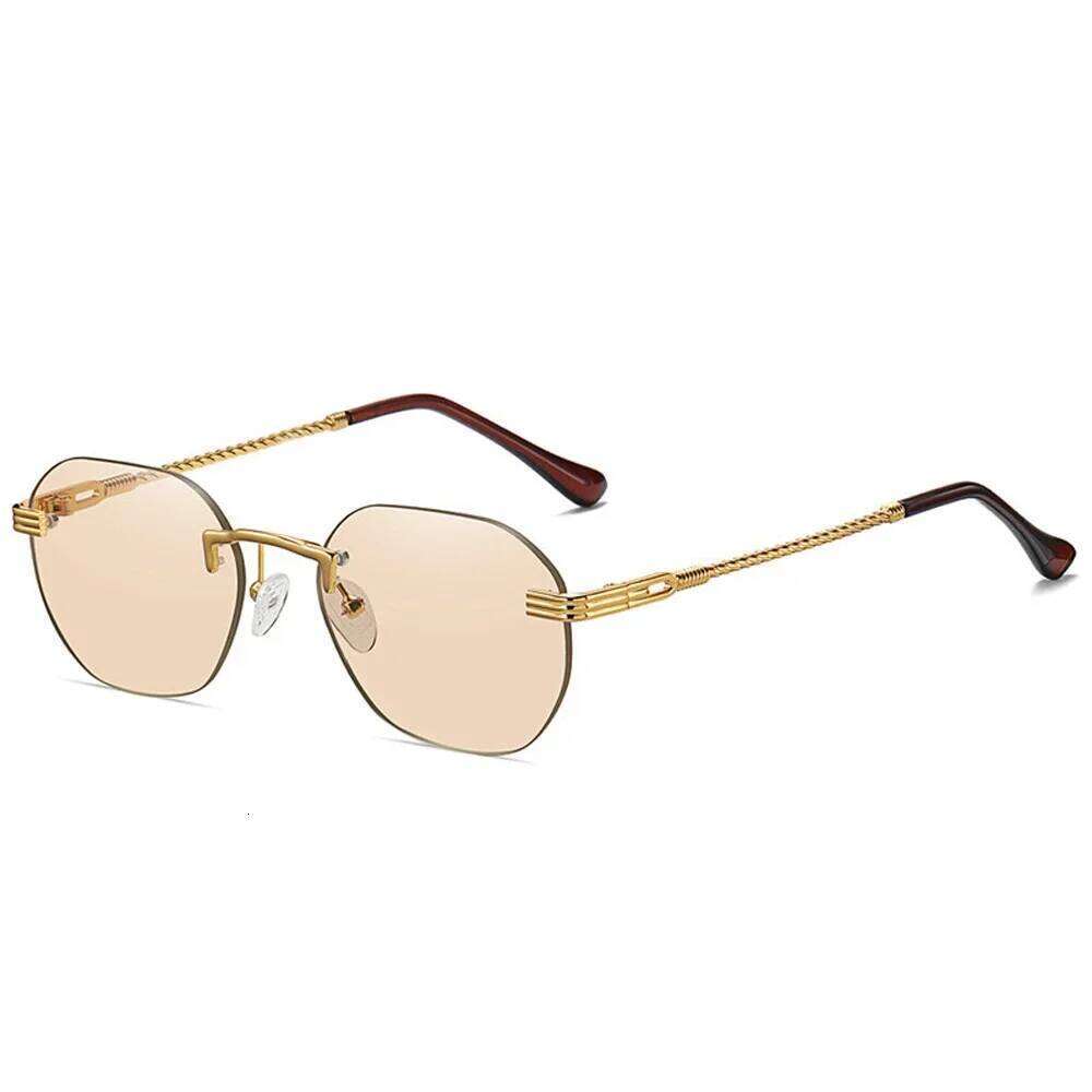 Brown Frameless Gold Metal Ladies Sunglasses Rimless Gradient Lens Blue Fashion Sun Glasses For Men UV400 Summer 2025 Y260207