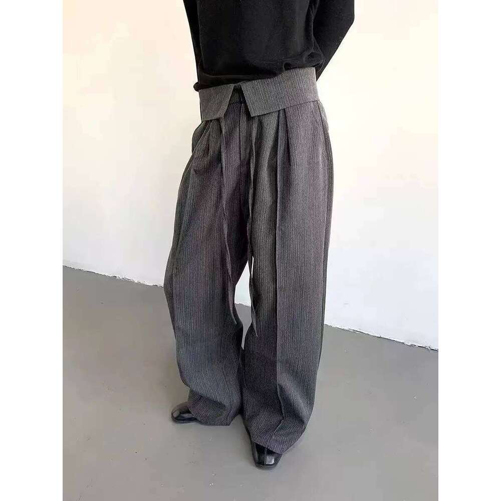 Men's Foldable Design Commuting Style Casual Pants Retro High Waist Bottoms Y2k Personality Autumn Male Straight Trousers