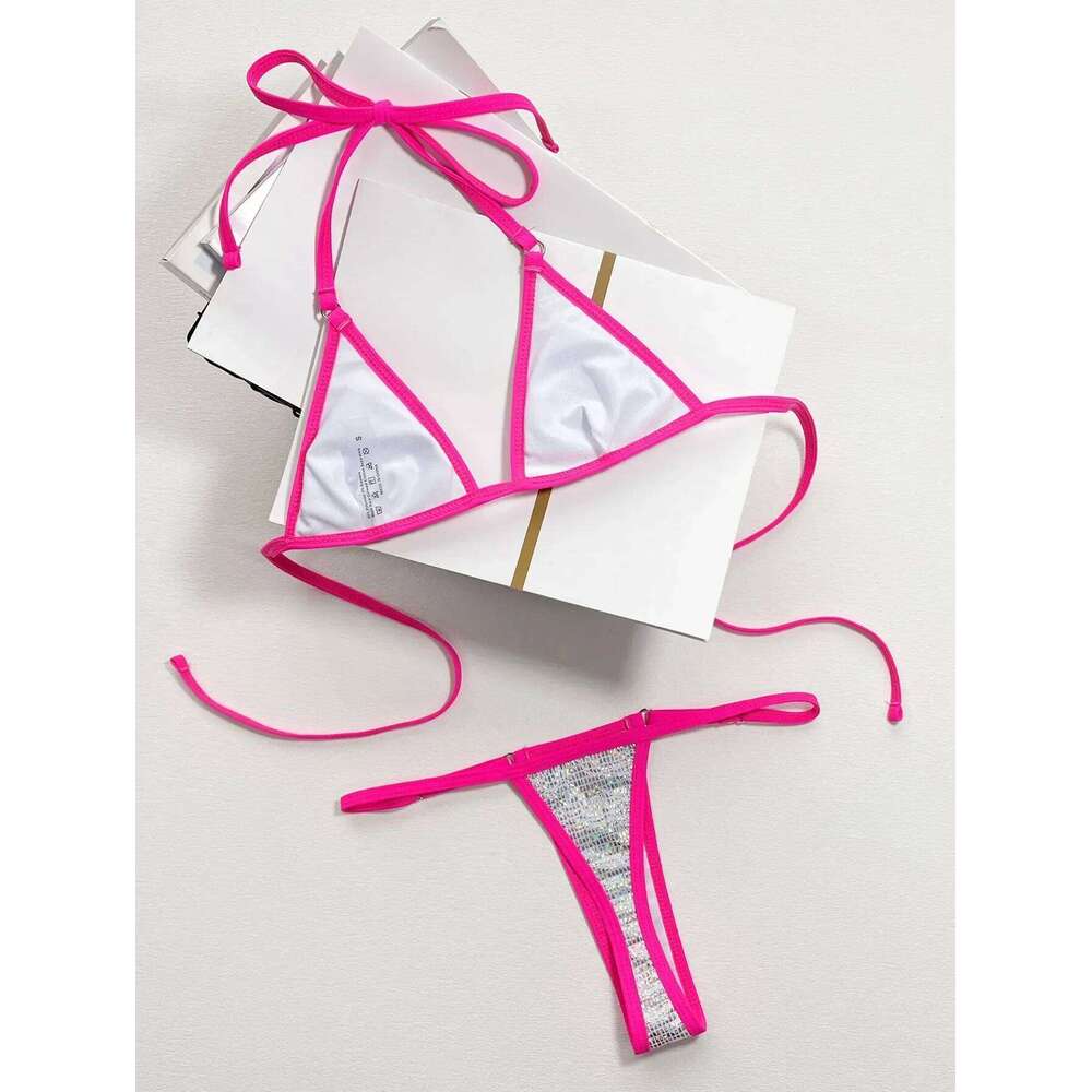 sexy sliver glitter sequine micro bikinis sets two pieces halter tie patchwork thong Swimwear swimsuit Bakini Biquini tankini C260207