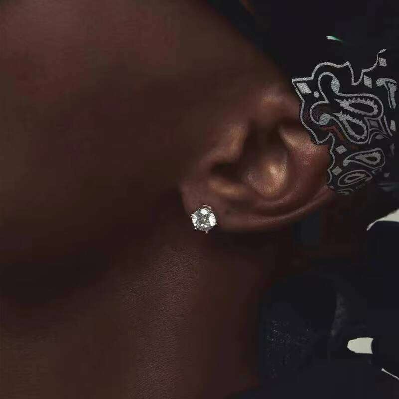 925 Silver 30 Minutes-2 Carat Classic 6 Claws Moissanite Earrings Male Female Hip Hop Rock Birthday Anniversary Gift For Couples