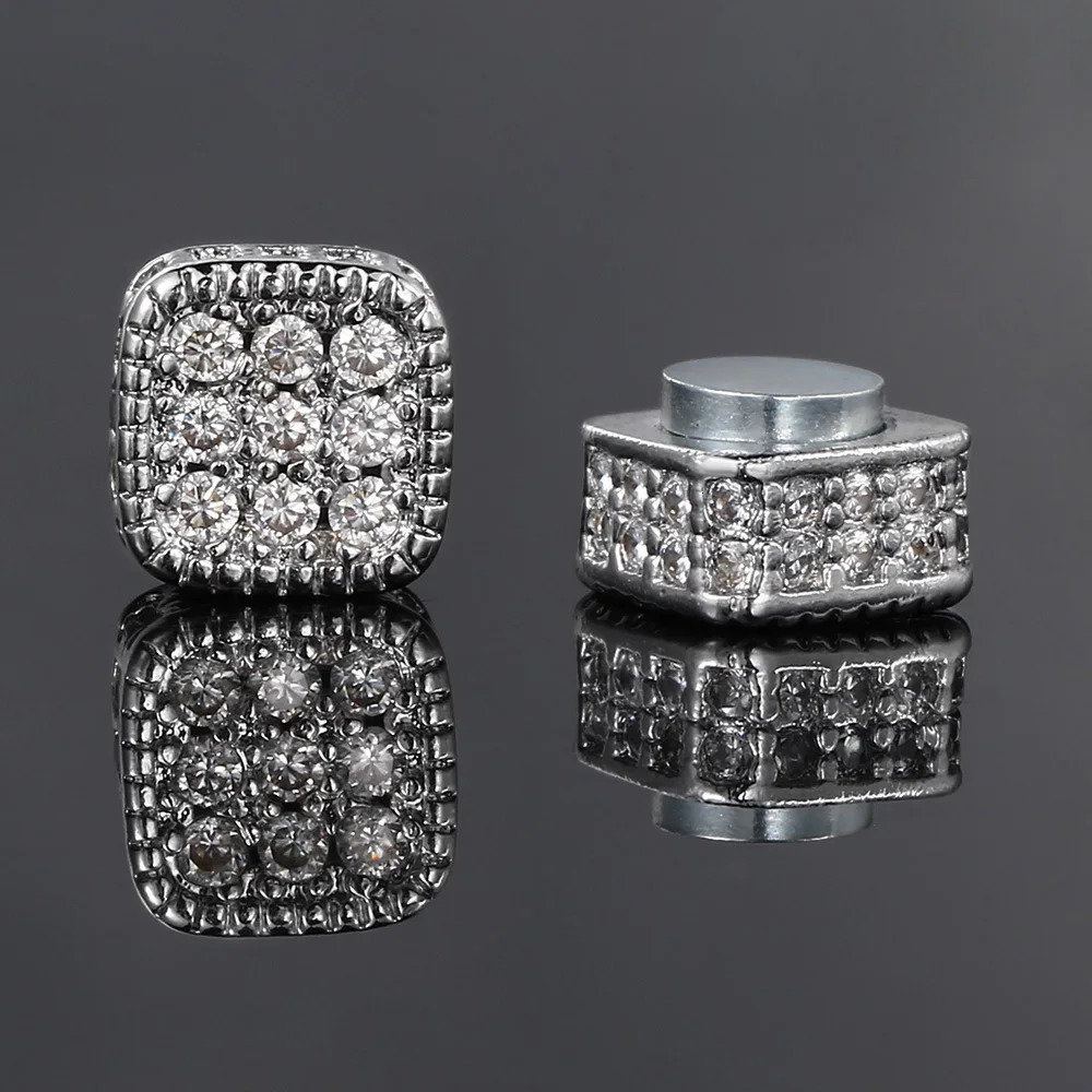 Fake Piercing Strong Magnetic Ear Clip For Men Iced Out Zircon Hip Hop Punk Silver Color Magnet Earrings Women Gifts OHE127-5 260206