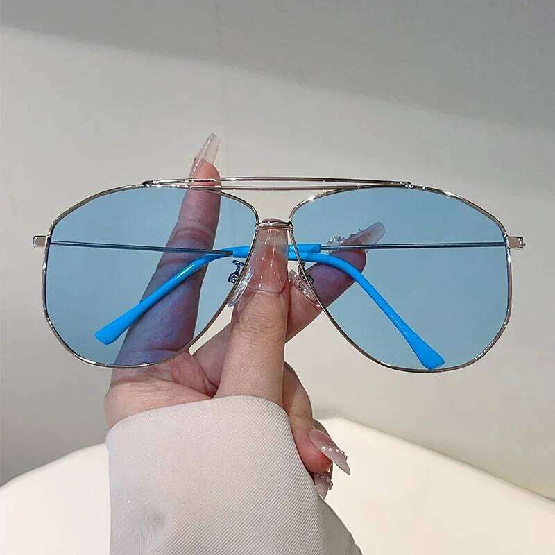 KAMMPT Vintage Pilot Sunglasses Men Fashion Oversized Double Bridge Shades Women New Trendy Brand Design Decorative Sun Glasses Y260207