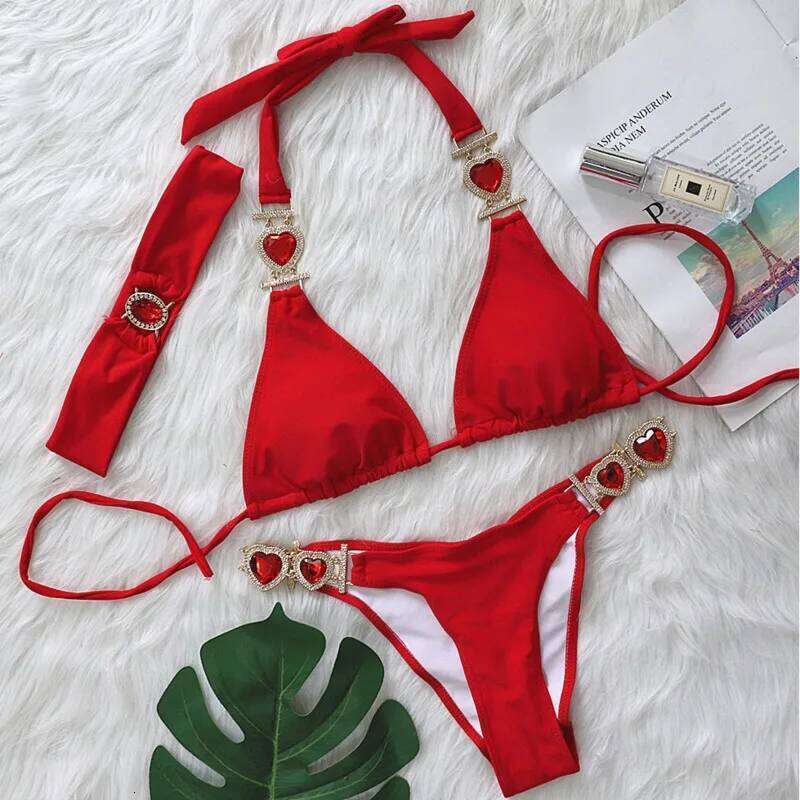 Sexy Rhinestones Bikinis Swimsuits With Headband Women Swimwear Female Push Up Bikini Beach Swim Wear Bathing Suits Pool Bather C260207