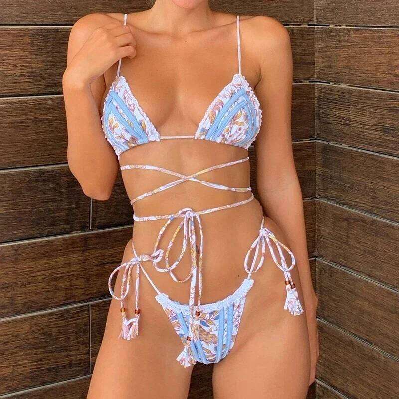 2024 Push Up Bikinis Sexy Thongs Swimsuit Women Summer Beachwear Solid Swimwear Bikini Sets Bandage Bathing Suit C260207