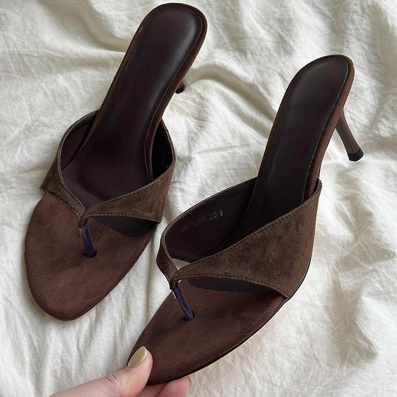 Summer Women Clip Toe High Heel Slippers Fashion Dress Slide Ladies Outdoor Evening Party Sandalias 260208