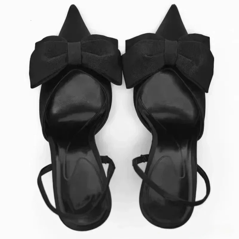 Silver High Heeled Sandals Women Sexy Pointed Toe Back Strap Thin Heels for Women Elegant Bow Banquet Dress Shoes 260202