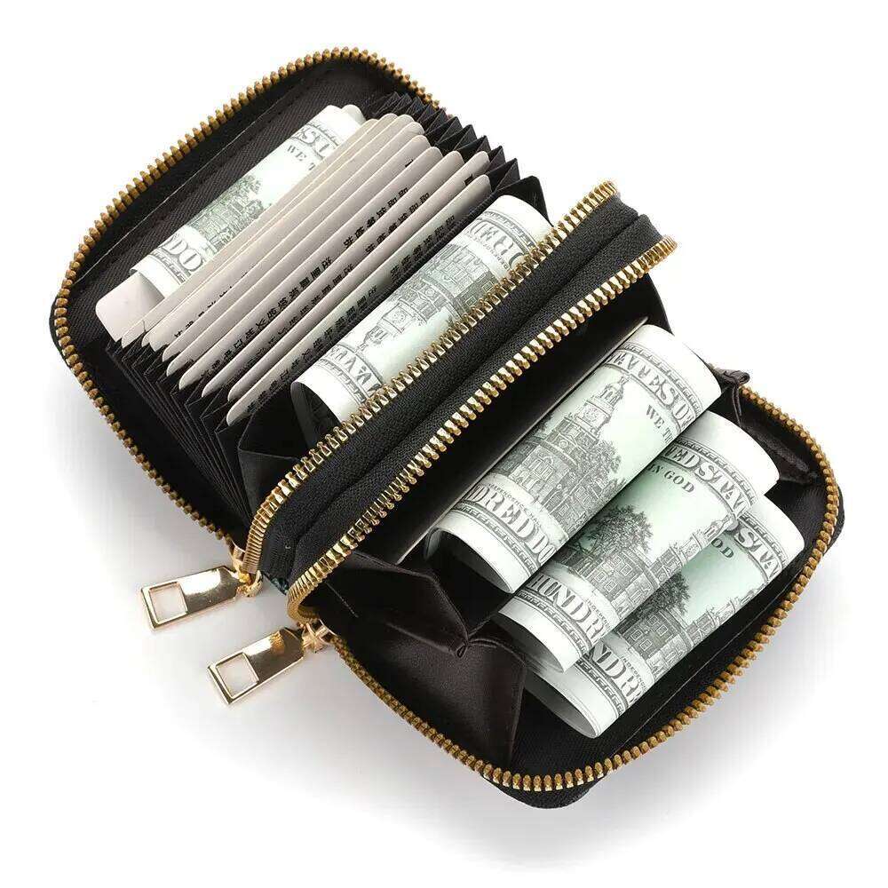 Girls High Quality Fashion Multi-Function Credit Card Holder With Wallet Rfid Double Zipper Coin Purse For Women Y260206