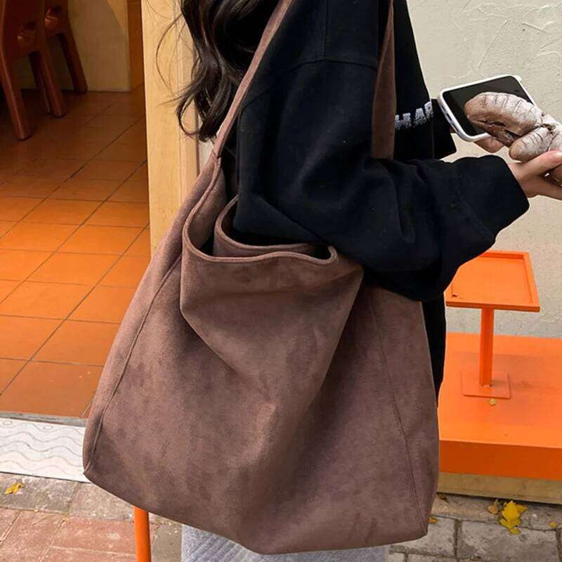 Women Large Capacity Shoulder Suede Trendy Fashion All-Match Bag for Daily Office Use Solid Color Handbag C260207