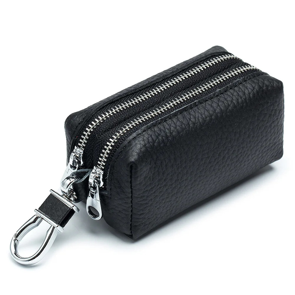 Made of Genuine Leather Car Key Wallets Fashion Key Holder Housekeeper Keys Organizer Double Zipper Keychain Case Key Coin Pouch 260129