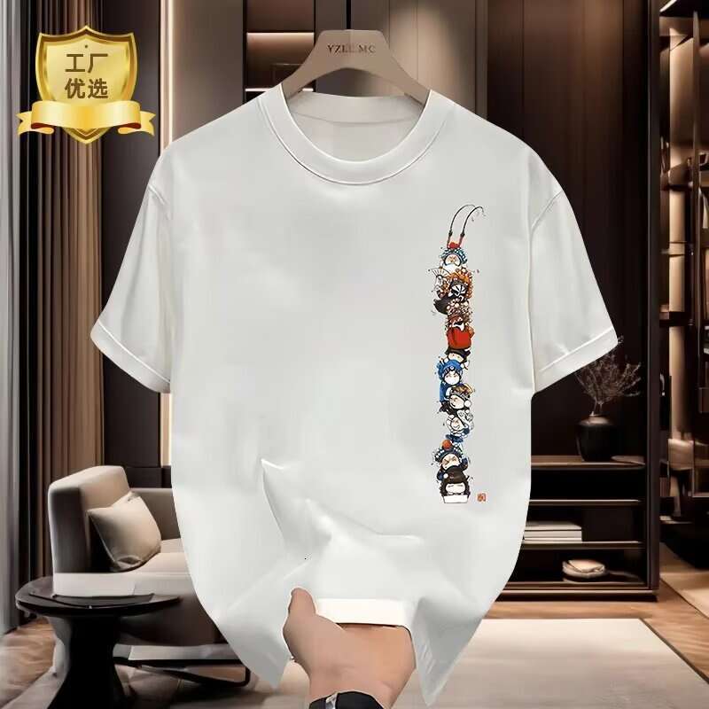 New Chinese Round Neck Printed Top Artistic Simple Heavyweight Trendy Brand Short Sleeve T-Shirt For Men Summer Luanyun