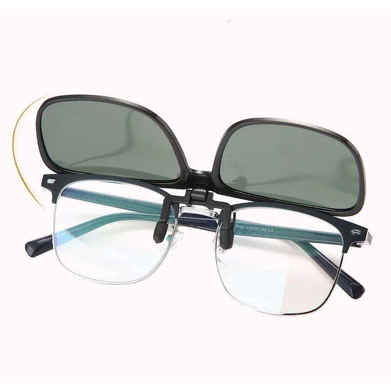 Polarized Square Men Clip On Glasses Flip-up Frames Sunglasses Covers Blue Night Vision Color Lens 2024 Y260207
