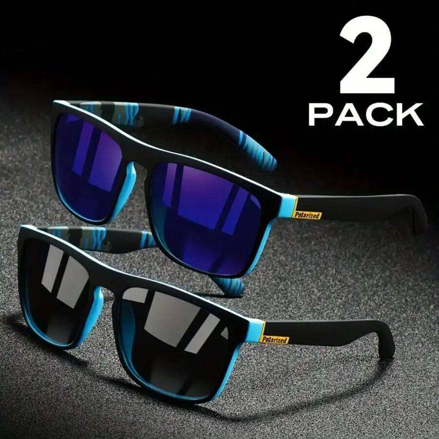 2pcs Square Polarized Sunglasses Anti Glare Sun Shades For Summer Party Vacation Travel Driving Fishing Y260207