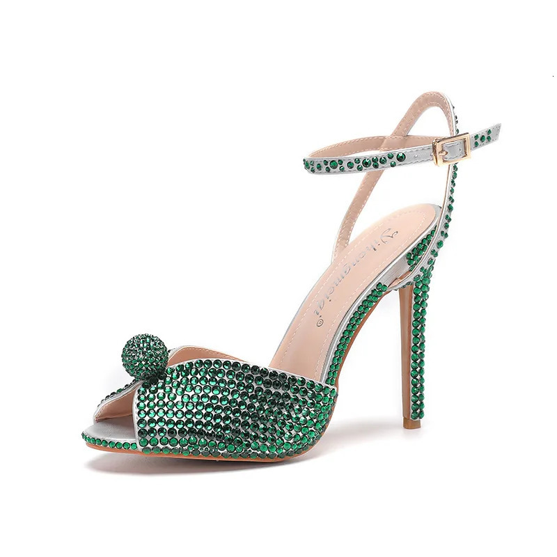 2025 Style Sequined Peep Toe Women Gladiator Sandals Summer Elegant High Heels Crystal Wedding Banquet Bridal Shoe 260208
