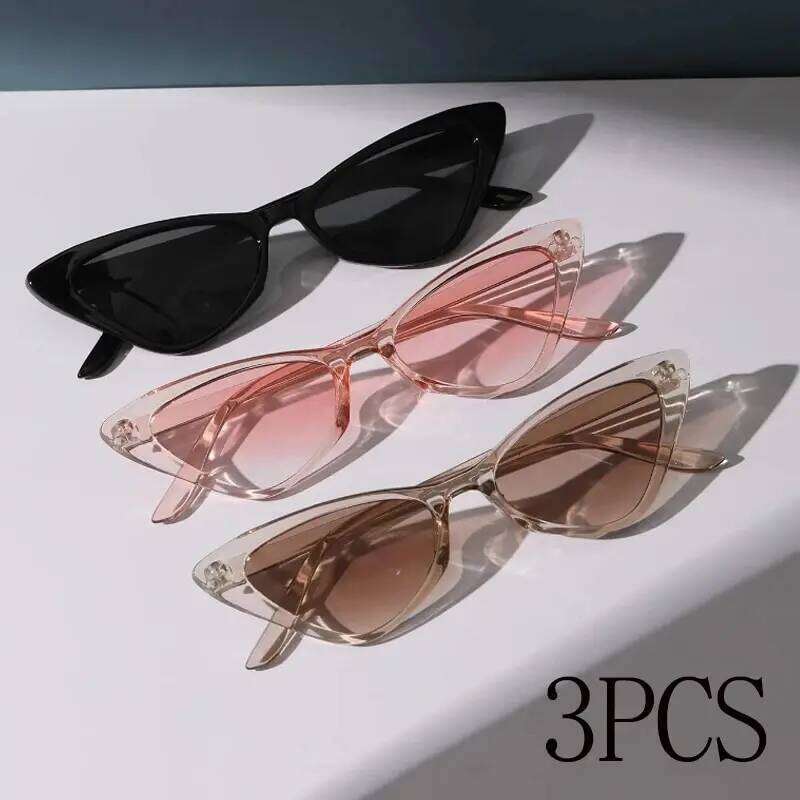 3 Pairs Per Small Women Cute Skinny Cat Eye Eyewear Retro Vintage Narrow Cateye Sunglasses Set Y260207
