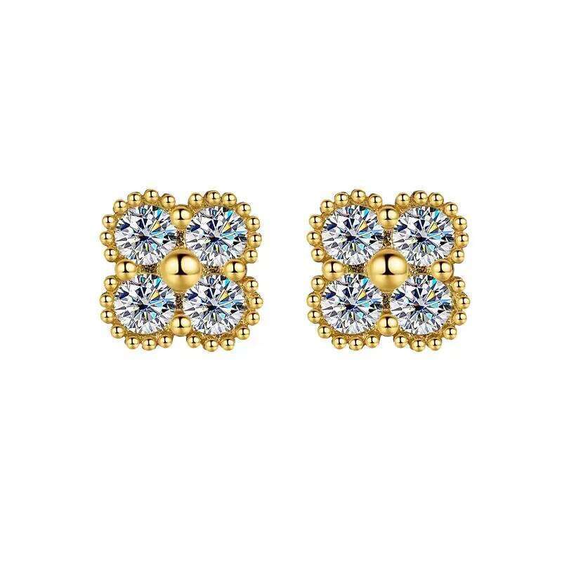 Wholesale 925 Sterling Silver Moissanite Women's Jewelry 18K Plated Four-Leaf Clover Shape Bracelet Necklace Earrings Three Set