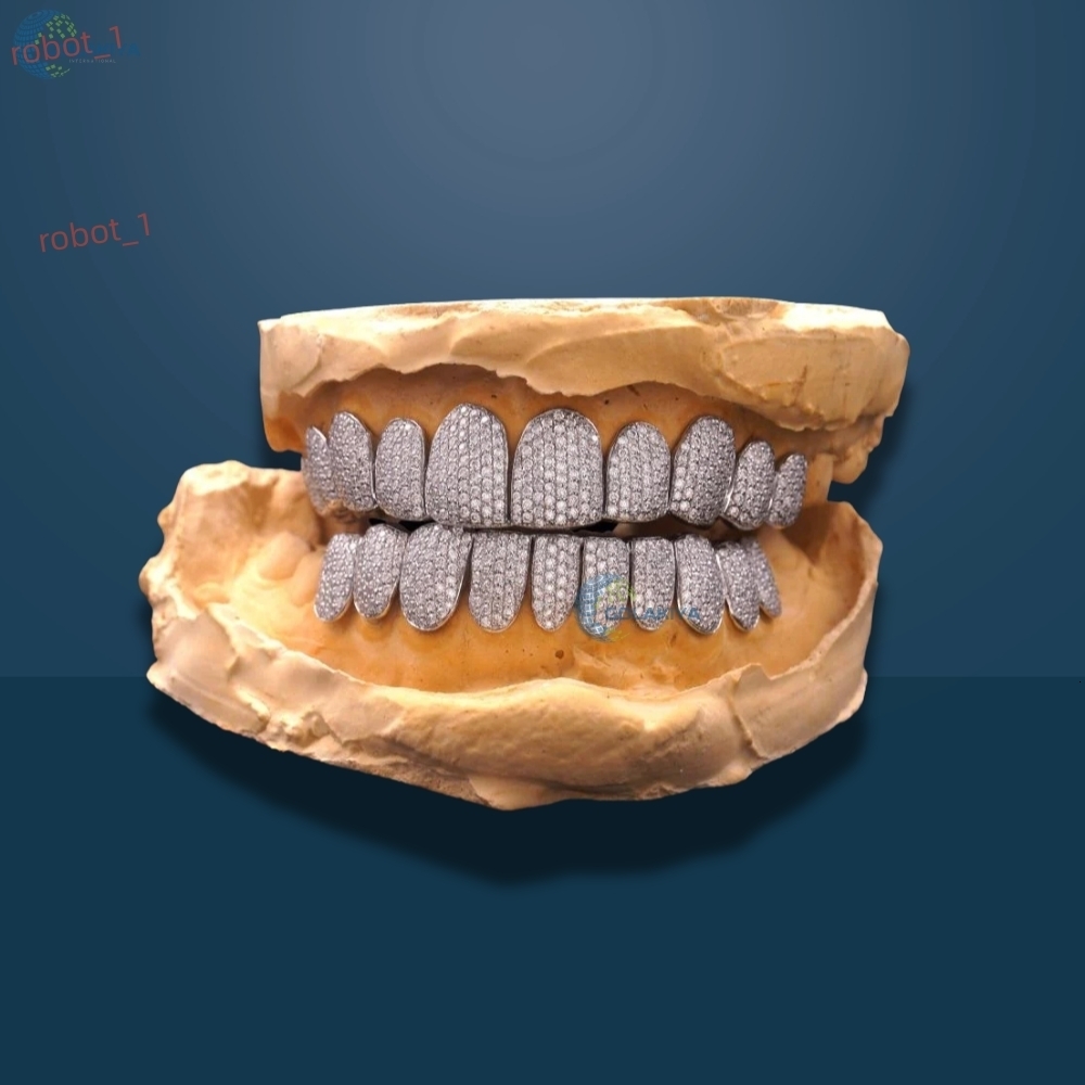 Luxury Iced Out Grillz Custom Top Bottom Moissanite Diamond Teeth Hip Hop Tooth Caps Rapper Style Grillz In 10K White Gold