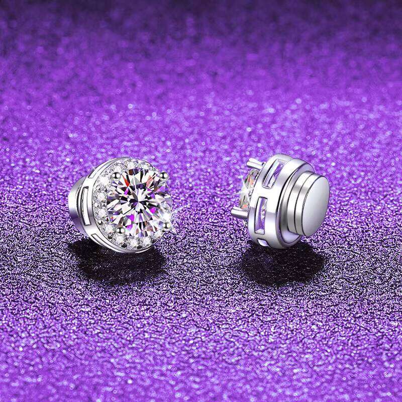 Unique Design S925 Sterling Silver Non Pierced Magnetic Earrings Round Cut 1Ct VVS GRA Moissanite Hypoallergenic Women Jewelry