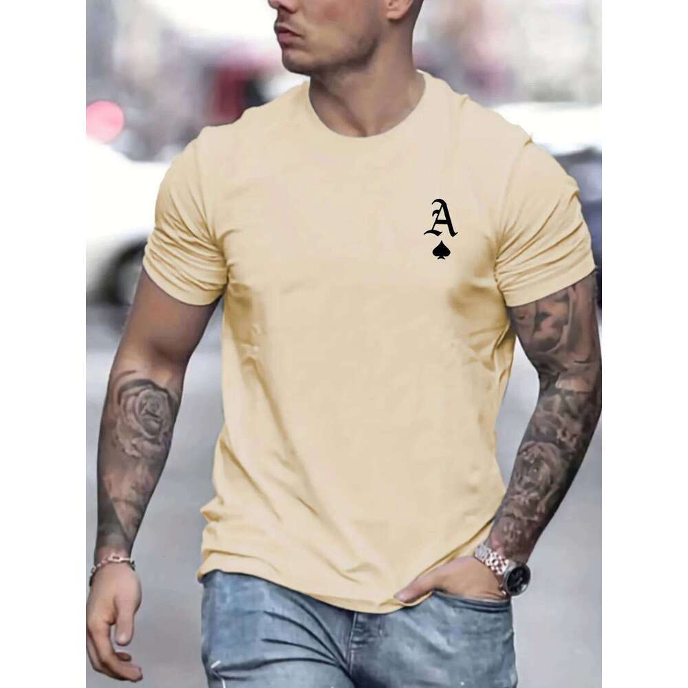 Men's summer 100% cotton fashionable casual loose classic poker card A-line printed sports round neck short sleeved T-shirt top C260207