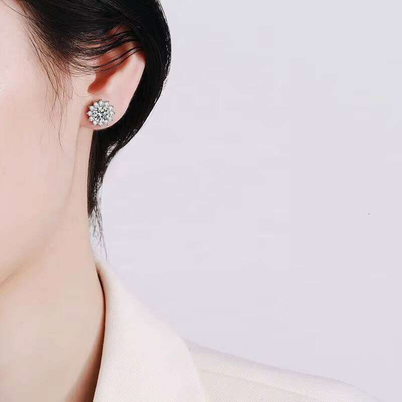 Luxury S925 Sterling Silver Sunflower Vvs D Color Moissanite Earrings For Women Wedding Jewelry