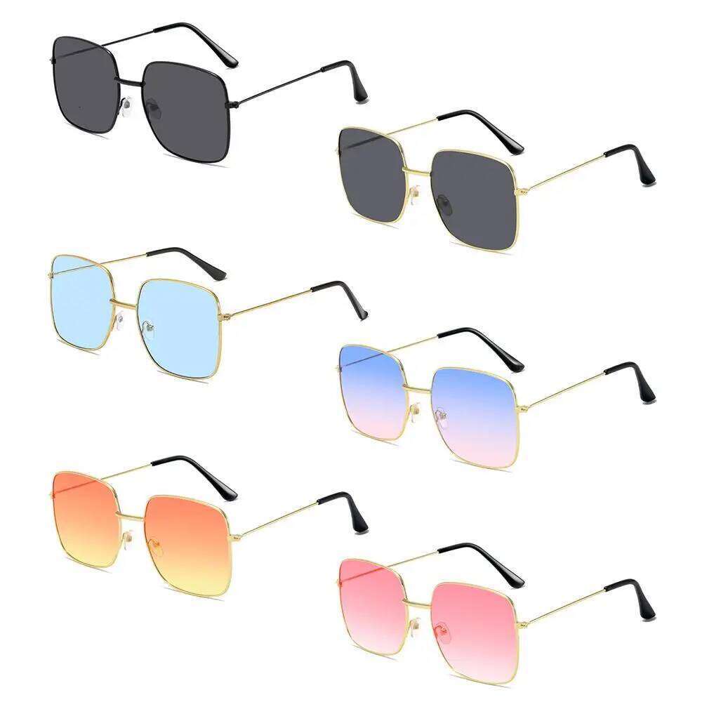 Retro Versatile Metal Square Sunglasses Large Frame Korean Style Ocean Lens Shades UV Protection Sun Glasses for Women & Men Y260207