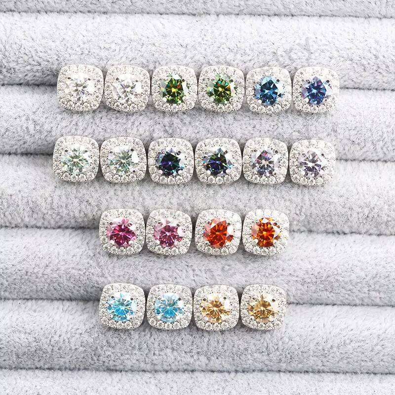 Hot Selling Custom YT 10K/14K/18K Fine Jewelry 925 Sterling Silver Trendy Cushion VVS Moissanite 2Ct 8Mm Stud Earrings