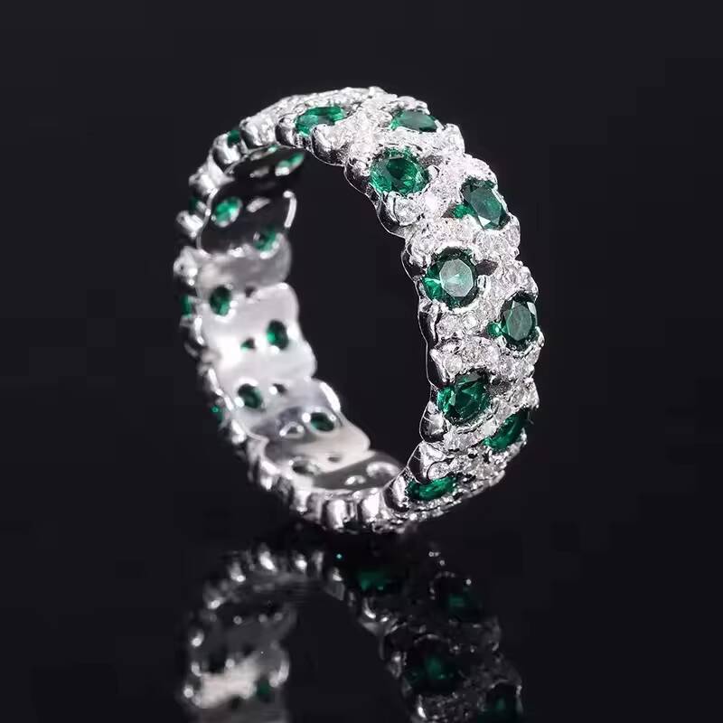 High Quality Trendy Hip Hop Jewelry Rhodium Plated Colorful Full Bling Cubic Zircon Diamond 925 Silver Gemstone Ring for Women