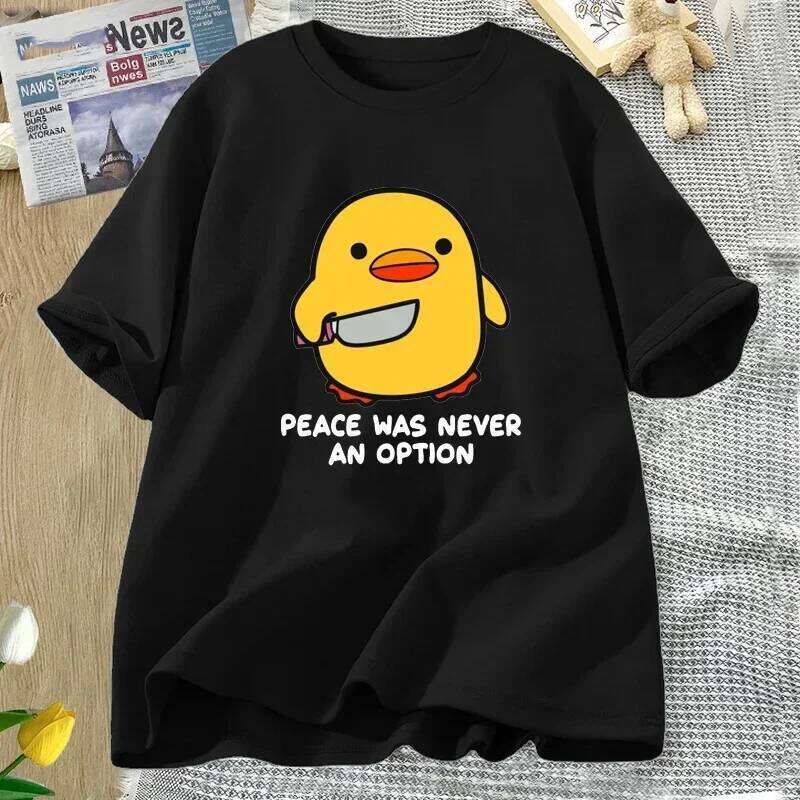 Peace Was Never An Option Cute Animal Tshirt Funny Goose Graphic T Shirts Summer Casual Short Sleeve Tops Women Clothing C260207