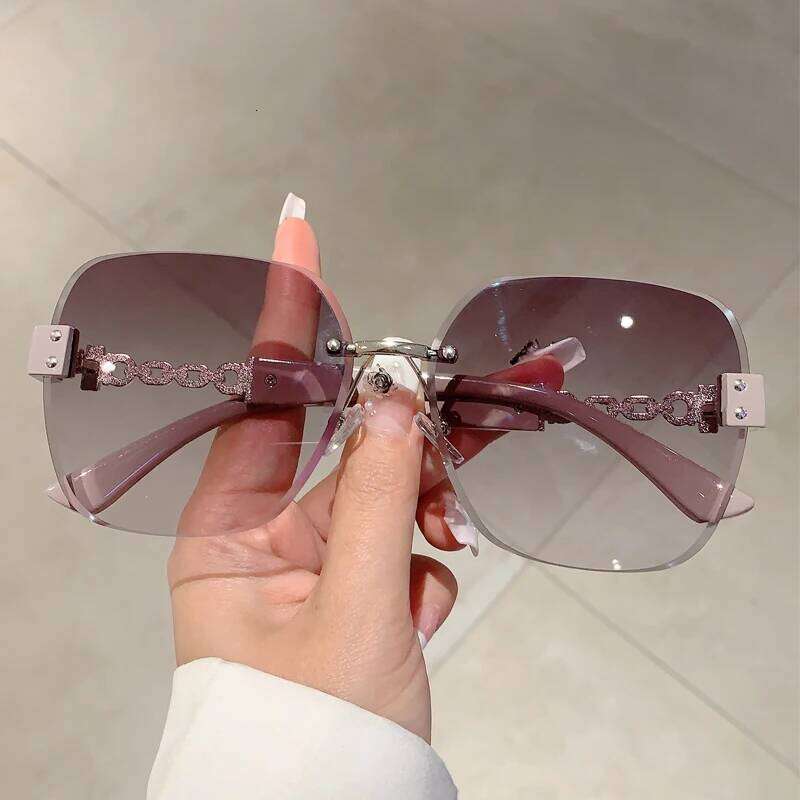 KAMMPT Gradient Tea Trendy Women Sunglasses Oversize Rimless Retro Shades for Decoration Driving UV Protection Sun Glasses Y260207