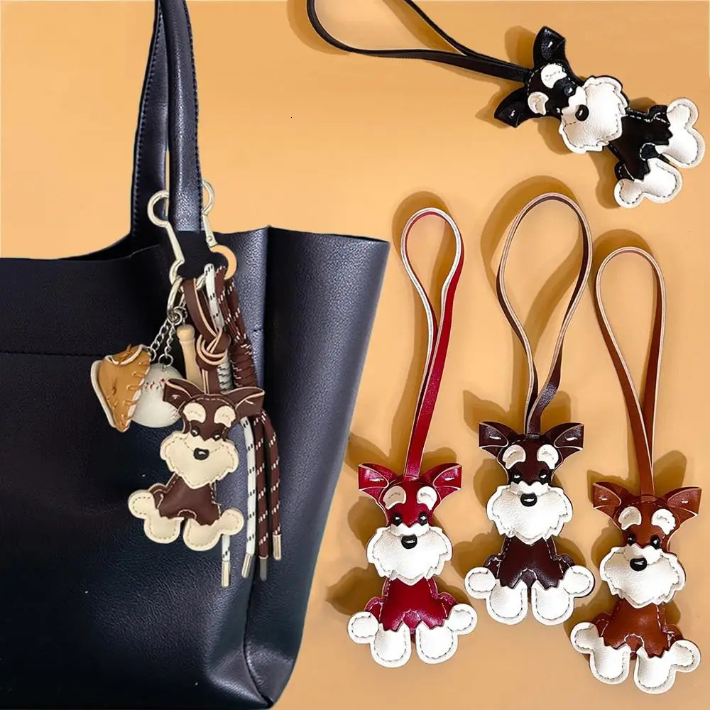Mini Bear Keychain PU Leather Animals Keyring Hanging Ornament Backpack Handbag Charm Gift For Men Women Korean Bag Charms Y2k 260130