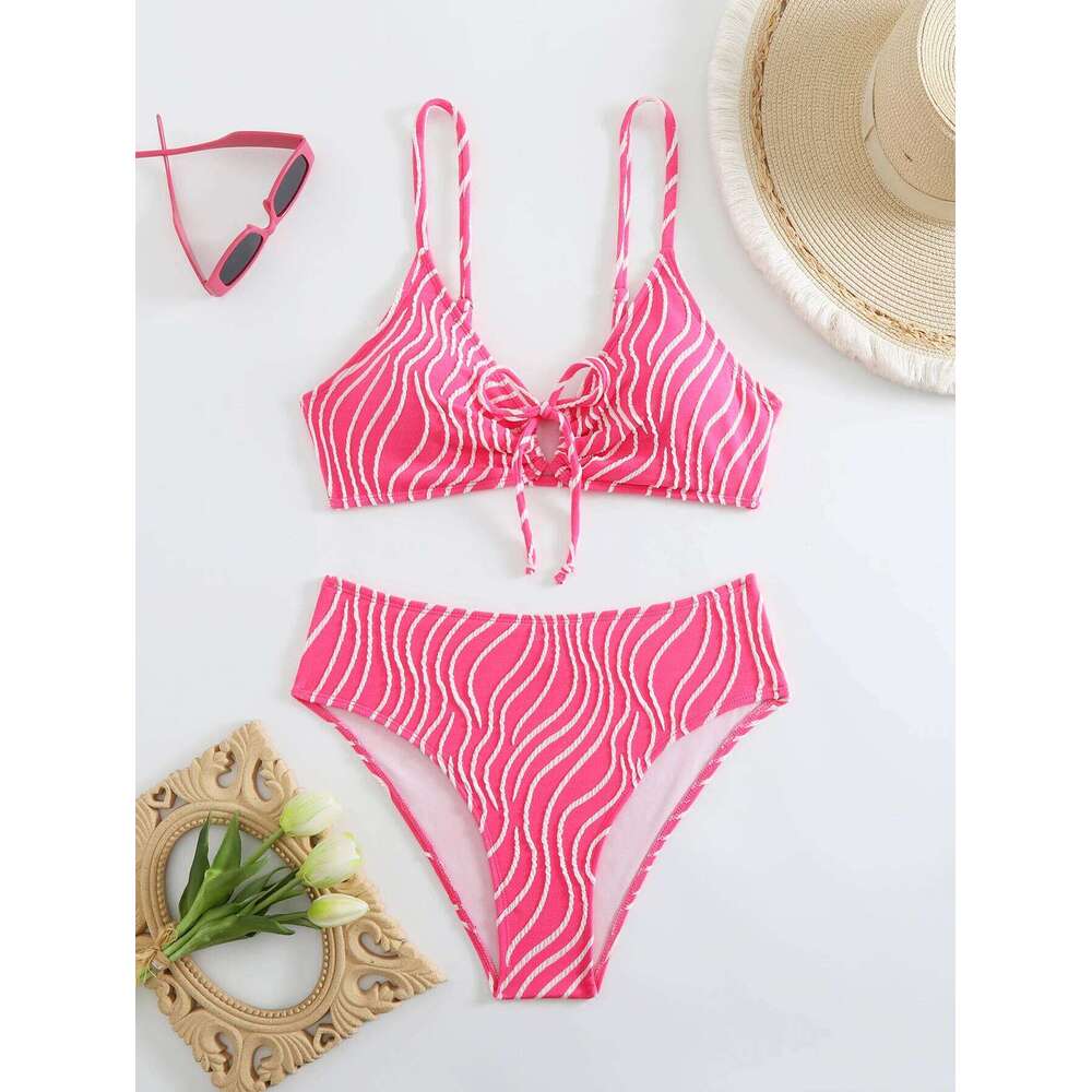 High Waist Bikini 2025 Women Strappy Swimsuit Sexy Striped Swimwear Female Bathers Bathing Swimming Swim Suit Beachwear C260207