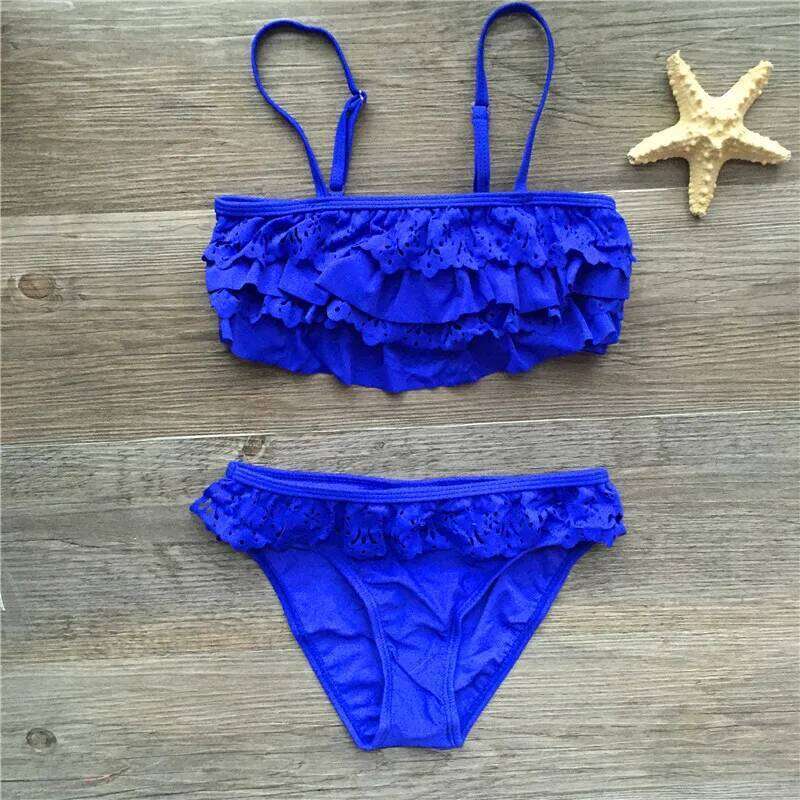Girl Biquini Bathing Suit Teenagers Solid 2 Pieces Swimwear For Children Split Bikinis Set Kids Hollow Swimsuit Tankini C260207