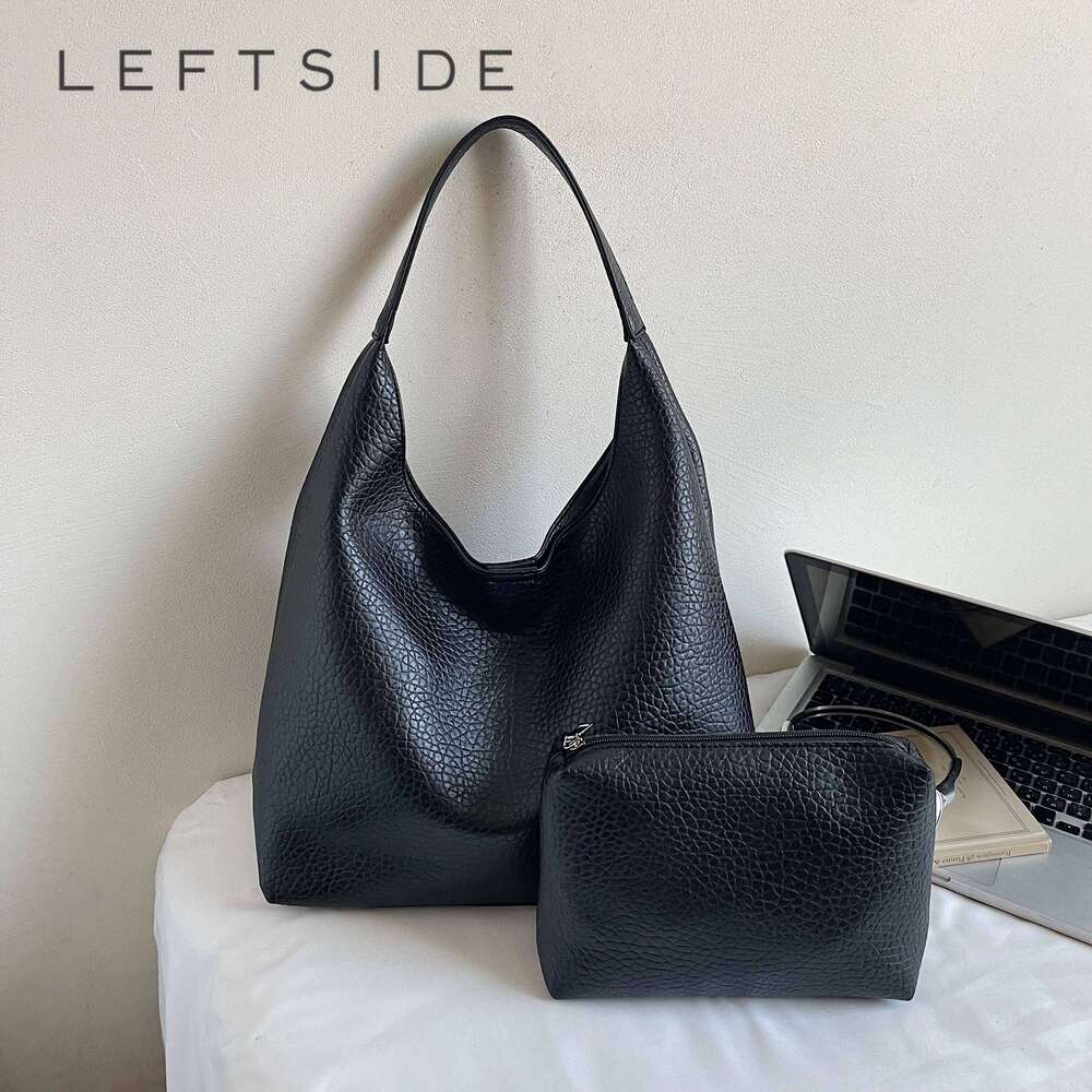 LEFTSIDE High-capacity Retro PU Leather Shoulder Bags for Women Hobo Bucket Bag 2025 Winter Luxury Designer Purses and Handbags C260207