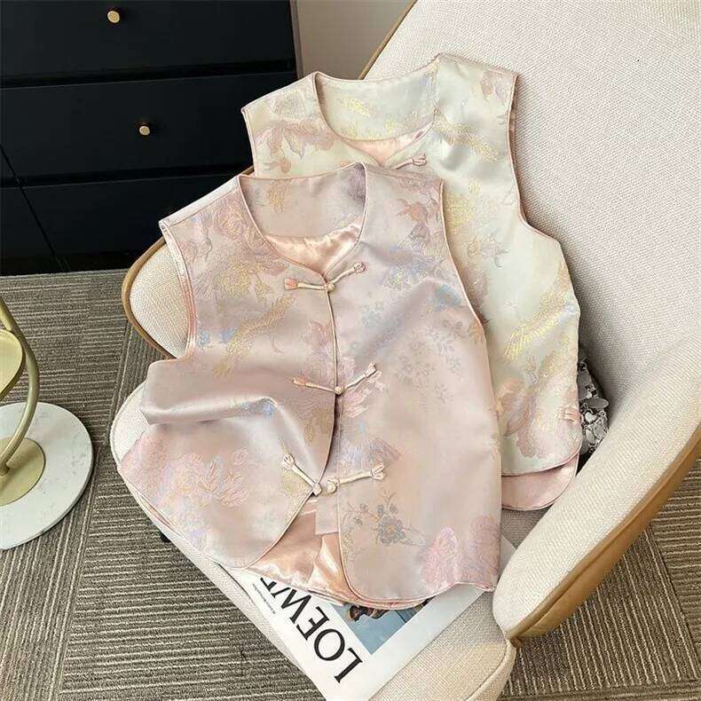Spring Autumn Vintage Women Vest Clothes Chinese Style Coat Woman Waistcoat Fashion Embroidery Outfits Cardigan Ladies Jacket