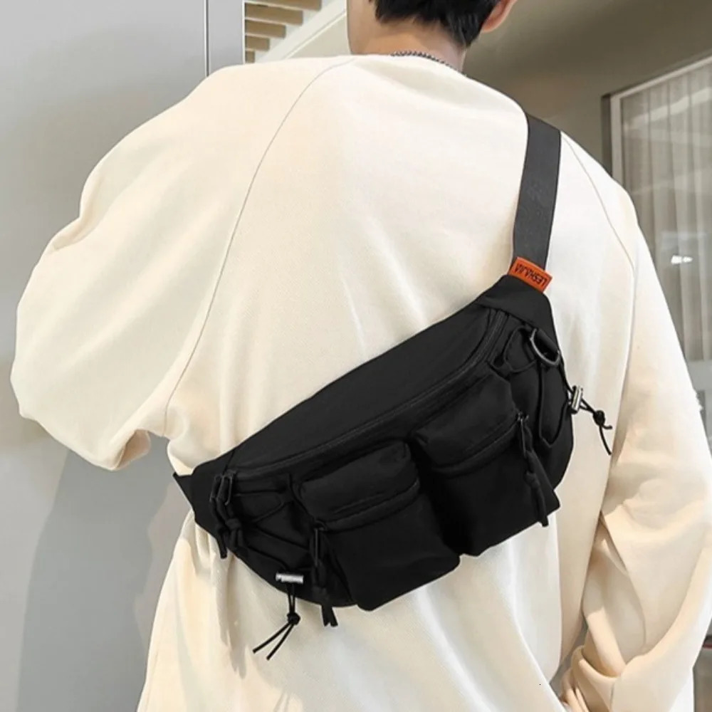 Hip Hop Nylon Men Waist Bag Y2k Large Capacity Multi-pocket Chest Bag Crossbody Bag Adjustable Strap Sports Fanny Pack Travel 260130
