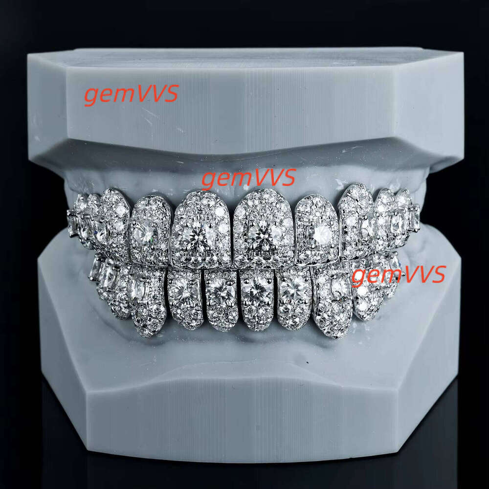Custom Top Bottom 10 8 6 S925 Silver 10K 14K 18K Solid Gold VVS Flawless Moissanite Lab Diamond Iced Out Teeth Grillz For Men