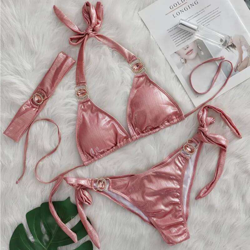 Glossy Sexy Bikinis 2026 Swimsuit With Rhinestones Women Swimwear Female Push Up Bikini Beach Swim Wear Bathing Suit Pool Bather C260207